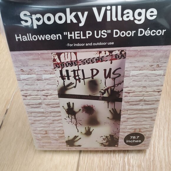 5 Halloween Door Decor Spooky Village Help Us Bloody Handprints 78" Horror Lot - Picture 1 of 11